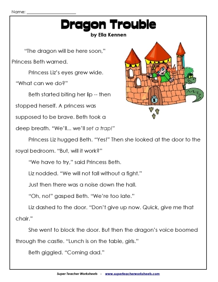 Reading Comprehension - Dragon Trouble (Printable PDF Worksheet)