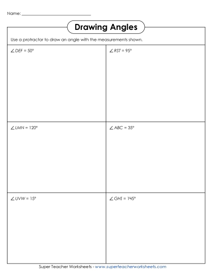 Measuring Angles Worksheets - Drawing Angles (Printable PDF Worksheet)