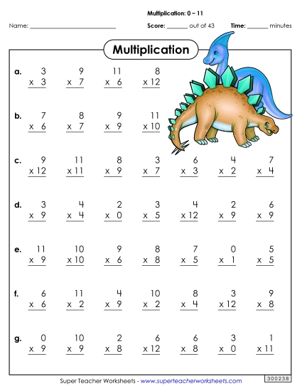 All Facts 0s through 11s - Drill: Basic Facts 0-11 (Printable PDF Worksheet)