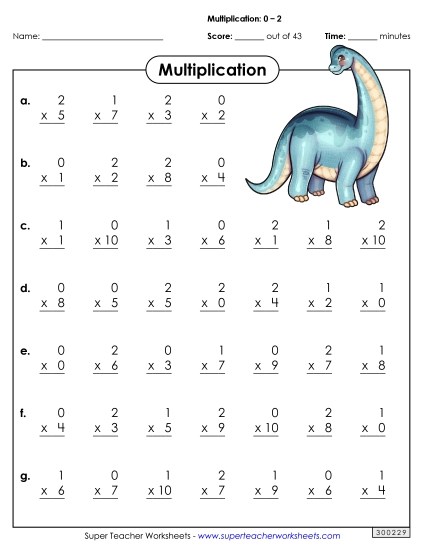 All Facts 0s through 2s - Drill: Basic Facts 0-2 (A) (Printable PDF Worksheet)