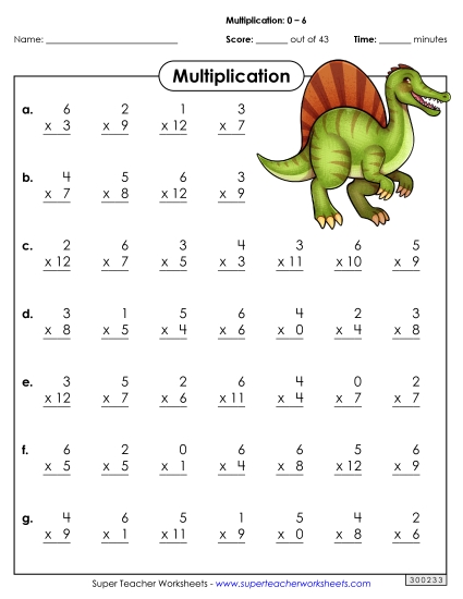 All Facts 0s through 6s - Drill: Basic Facts 0-6 (B) (Printable PDF Worksheet)