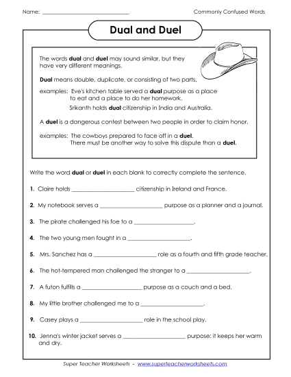 Dual and Duel  (Printable PDF Worksheet)