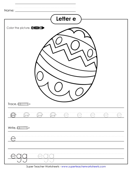 Alphabet Letters - E is for Egg (Printable PDF Worksheet)
