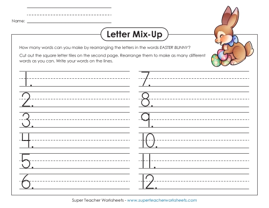Easter Word Puzzles - Easter Letter Mix-Up (Primary) (Printable PDF Worksheet)