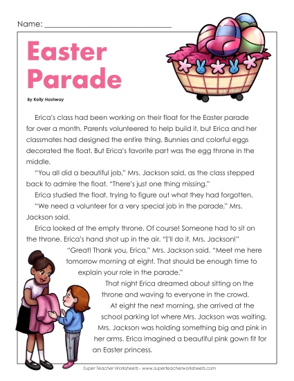 Reading Comprehension - Easter Parade (Fiction) (Printable PDF Worksheet)
