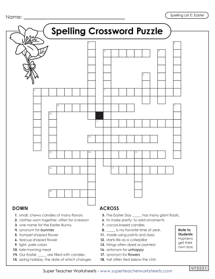 Worksheets and Puzzles - Easter Spelling Crossword (Printable PDF Worksheet)