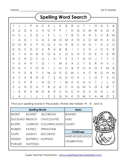 Worksheets - Easter Word Search (D-Easter)  (Printable PDF Worksheet)