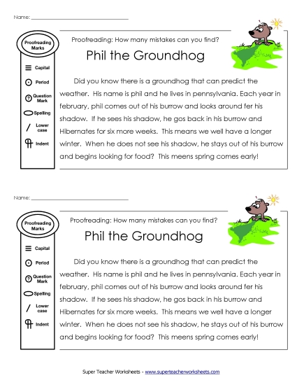 Writing - Editing: Phil, the Weather Forecaster (Printable PDF Worksheet)