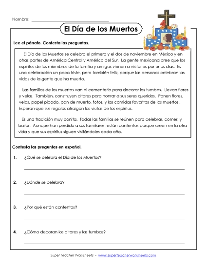 Level: Intermediate - El dia de los muertos (Printable PDF Worksheet)