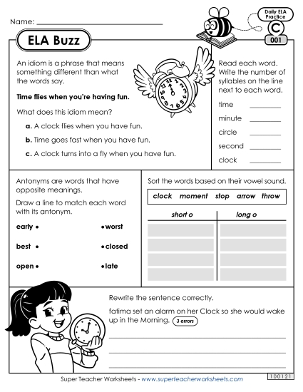 ELA Buzz: Week 1 Worksheets 1 through 5 (Printable PDF Worksheet)