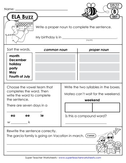 ELA Buzz: Week 11 Worksheets 51 through 55 (Printable PDF Worksheet)