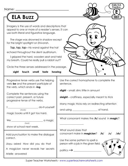 ELA Buzz: Week 11 Worksheets 51 through 55 (Printable PDF Worksheet)