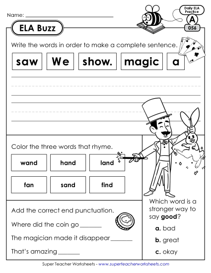 ELA Buzz: Week 12 Worksheets 56 through 60 (Printable PDF Worksheet)
