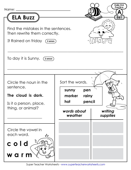 ELA Buzz: Week 13 Worksheets 61 through 65 (Printable PDF Worksheet)