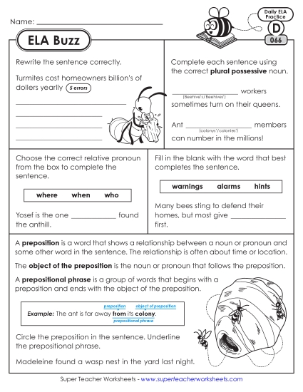 ELA Buzz: Week 14 Worksheets 66 through 70 (Printable PDF Worksheet)