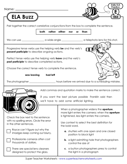 ELA Buzz: Week 14 Worksheets 66 through 70 (Printable PDF Worksheet)