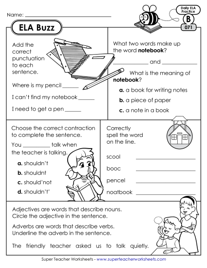 ELA Buzz: Week 15 Worksheets 71 through 75 (Printable PDF Worksheet)