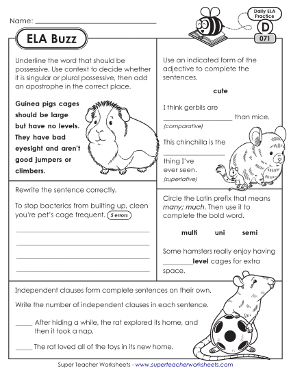 ELA Buzz: Week 15 Worksheets 71 through 75 (Printable PDF Worksheet)