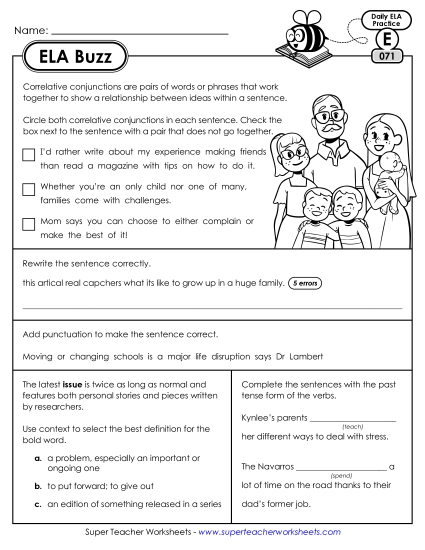 ELA Buzz: Week 15 Worksheets 71 through 75 (Printable PDF Worksheet)