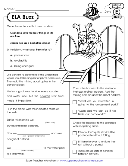 ELA Buzz: Week 16 Worksheets 76 through 80 (Printable PDF Worksheet)
