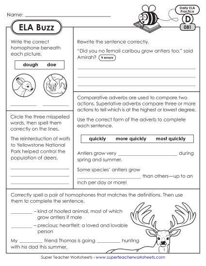 ELA Buzz: Week 17 Worksheets 81 through 85 (Printable PDF Worksheet)