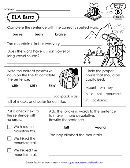 ELA Buzz: Week 19 Worksheets 91 through 95 (Printable PDF Worksheet)