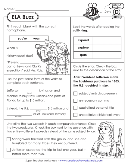 ELA Buzz: Week 19 Worksheets 91 through 95 (Printable PDF Worksheet)