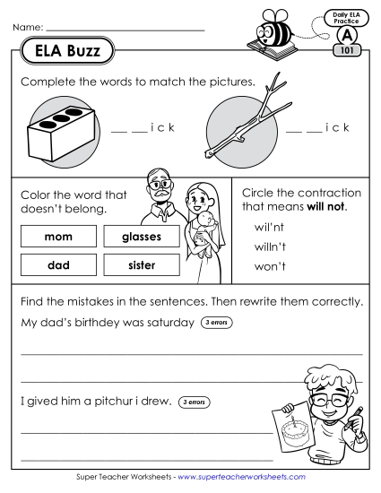ELA Buzz: Week 21 Worksheets 101 through 105 (Printable PDF Worksheet)