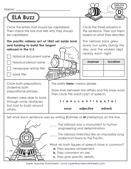 ELA Buzz: Week 21 Worksheets 101 through 105 (Printable PDF Worksheet)