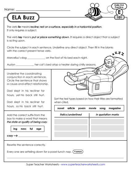 ELA Buzz: Week 21 Worksheets 101 through 105 (Printable PDF Worksheet)