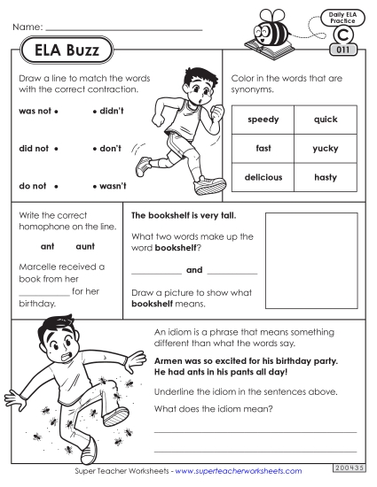 ELA Buzz: Week 3 Worksheets 11 through 15 (Printable PDF Worksheet)