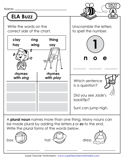 ELA Buzz: Week 5 Worksheets 21 through 25 (Printable PDF Worksheet)