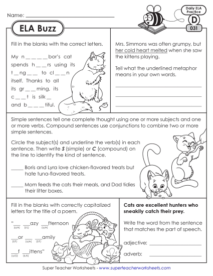ELA Buzz: Week 7 Worksheets 31 through 35 (Printable PDF Worksheet)