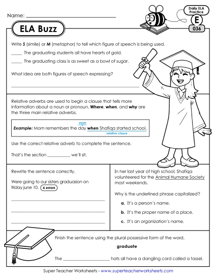 ELA Buzz: Week 8 Worksheets 36 through 40 (Printable PDF Worksheet)