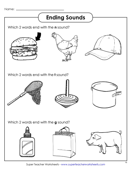 Ending Sounds: Pick 2 (Printable PDF Worksheet)