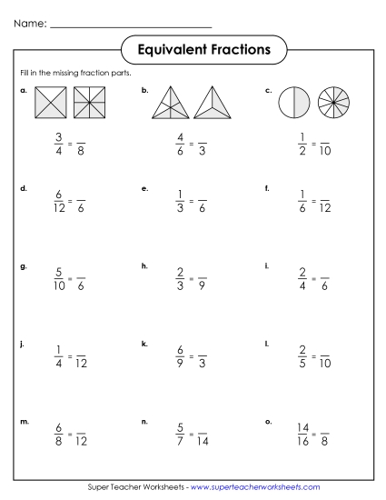 Equivalent Fractions - Equivalent Fractions (Printable PDF Worksheet)