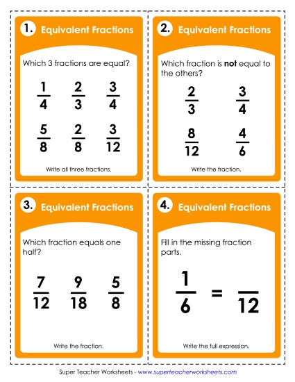 Equivalent Fractions - Equivalent Fractions: Task Cards (Printable PDF Worksheet)