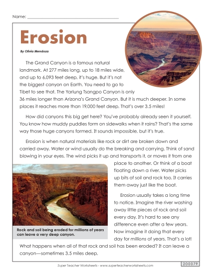 Nonfiction Articles - Erosion (Printable PDF Worksheet)