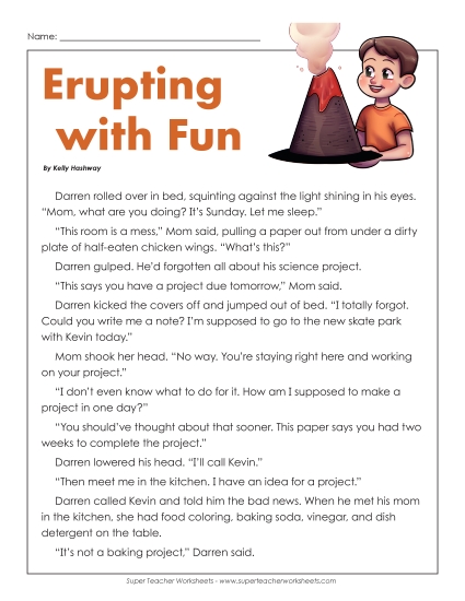 Fiction Stories - Erupting with Fun (Fiction) (Printable PDF Worksheet)