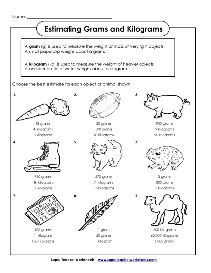 Estimating Weight (Printable PDF Worksheet)