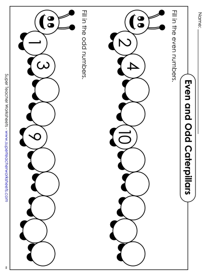 Even-Odd Caterpillars: Fill In (Printable PDF Worksheet)