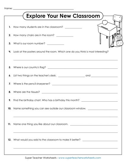 Back-to-School Activities - Explore Your Classroom (Printable PDF Worksheet)