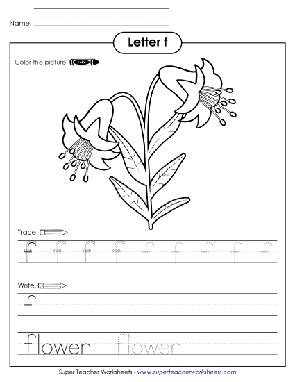 Alphabet Letters - F is for Flower (Printable PDF Worksheet)