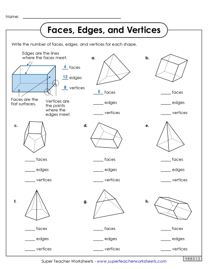 Faces, Edges, Vertices - Face, Edges, and Vertices Worksheet 1 (Printable PDF Worksheet)