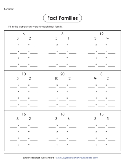 Worksheets - Fact Families (Printable PDF Worksheet)
