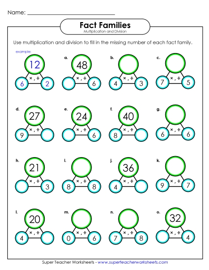 Fact Family Circles & Number Bonds - Fact Family Circles (0-9s) (Printable PDF Worksheet)