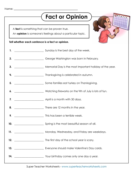 Fact or Opinion (Printable PDF Worksheet)