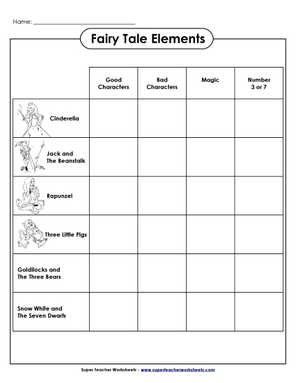 Fairy Tale Elements - Fairy Tale Elements Table (Printable PDF Worksheet)