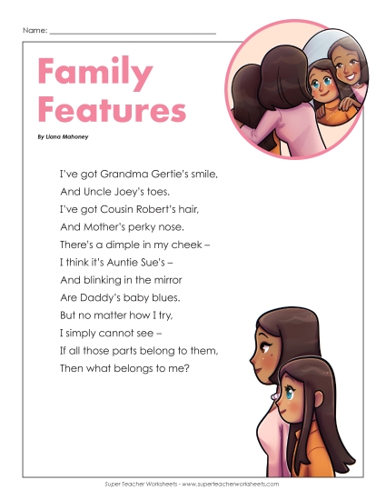 Poems - Family Features (Poem) (Printable PDF Worksheet)