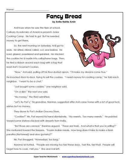 Fiction Stories - Fancy Bread (Printable PDF Worksheet)